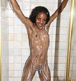 Slim busty ebony Wet black nude